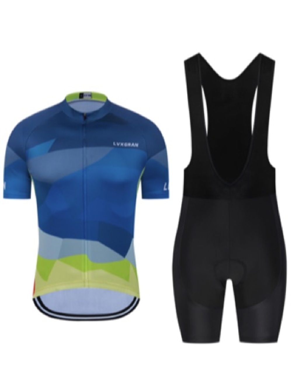 LVXGran Men's Blue & Lime Cycling Jersey and Black Bib Shorts Set